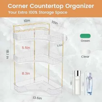 NATURE'S SOURCE Makeup Organizer for Vanity, 3-Tier Corner Bathroom Organizer Countertop with Makeup Brush Holder, Corner Counter Storage for Bathroom, Dresser, Kitchen（Clear