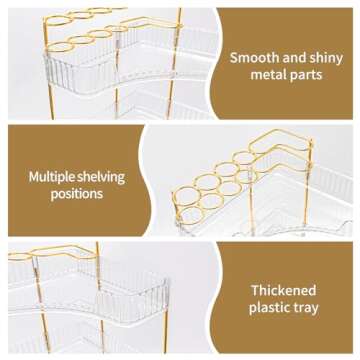 NATURE'S SOURCE Makeup Organizer for Vanity, 3-Tier Corner Bathroom Organizer Countertop with Makeup Brush Holder, Corner Counter Storage for Bathroom, Dresser, Kitchen（Clear