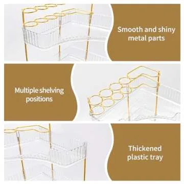 NATURE'S SOURCE Makeup Organizer for Vanity, 3-Tier Corner Bathroom Organizer Countertop with Makeup Brush Holder, Corner Counter Storage for Bathroom, Dresser, Kitchen（Clear