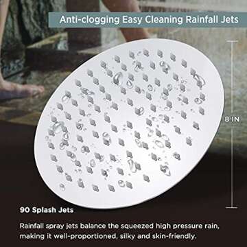 Sooreally Rain Shower Head High Pressure, 8 Inch High Flow Rainfall Showerhead, Awesome Shower Exper...