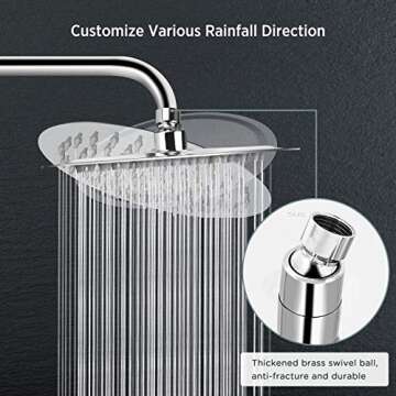 Sooreally Rain Shower Head High Pressure, 8 Inch High Flow Rainfall Showerhead, Awesome Shower Experience Even at Low Water Flow, Easy Cleaning, Swivel Spray Angle, Modern Style, Chrome Finish