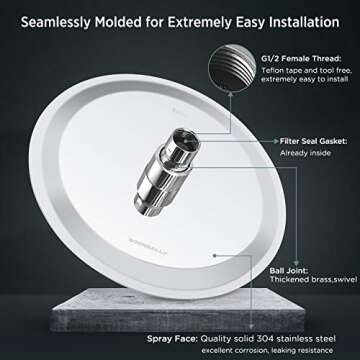 Sooreally Rain Shower Head High Pressure, 8 Inch High Flow Rainfall Showerhead, Awesome Shower Experience Even at Low Water Flow, Easy Cleaning, Swivel Spray Angle, Modern Style, Chrome Finish
