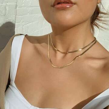 14K Gold Plated Layered Choker Necklace for Women Trendy Snake Chain Herringbone Necklace Gold Jewelry for Women Dainty Gifts for Birthday Christmas Valentine's Day Wedding