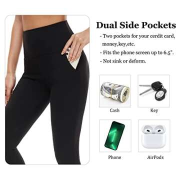 FULLSOFT 3 Pack Leggings for Women with Pockets Non See Through-Workout High Waisted Tummy Comtrol Black Lightweight Yoga Pants for Gym Hiking Running Dance(Black (Two Pockets), Large-X-Large)