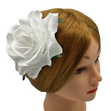 La Homein Sanrich 4pcs/Pack Fabric Rose Hair Flowers Clips Mexican Hair Flowers Hairpin Brooch Headpieces (White)