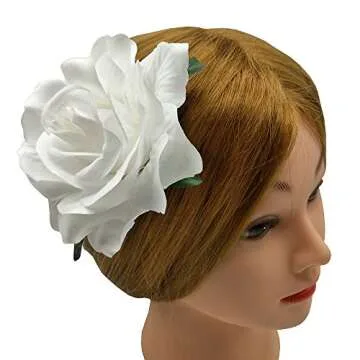 La Homein Sanrich 4pcs/Pack Fabric Rose Hair Flowers Clips Mexican Hair Flowers Hairpin Brooch Headpieces (White)