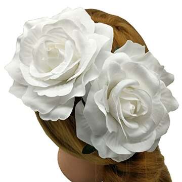 La Homein Sanrich 4pcs/Pack Fabric Rose Hair Flowers Clips Mexican Hair Flowers Hairpin Brooch Headpieces (White)