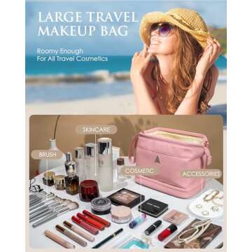 Vogewood Gifts For Teacher-Makeup Bag, Personalized Double Layer Cosmetic Bag with Makeup Brush Orga...