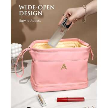 Vogewood Gifts For Teacher-Makeup Bag, Personalized Double Layer Cosmetic Bag with Makeup Brush Organizer, Toiletry Bag, Customizable Gifts for Girls Age 8-10 10-12 12-14 14-16 Birthday Gifts Ideas