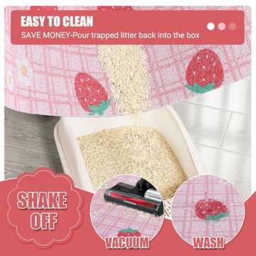 BALAPET Large Cat Litter Mat Litter Trapping Mat Soft and comfortable,Litter Box Mat with Non-slip and Waterproof for Cats Play,Feed and Rest,Easy to Clean，35 * 24in(Strawberries)