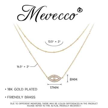 MEVECCO Gold Dainty Layered Evil Eye Necklace,18K Gold Plated Cute Delicate Tiny White Cubic Zirconia Solitire Bead Chain Necklace,Layer Minimalist Necklace for Women