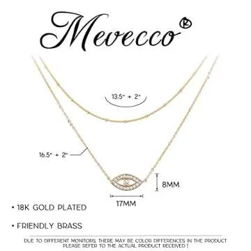 MEVECCO Gold Dainty Layered Evil Eye Necklace,18K Gold Plated Cute Delicate Tiny White Cubic Zirconia Solitire Bead Chain Necklace,Layer Minimalist Necklace for Women