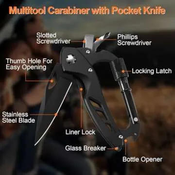 Father's Day Gifts from Daughter, Multitool Carabiner with Pocket Knife, EDC Gear with Folding Knives, Bottle Opener, Window Breaker And Screwdriver, Tactical Survival Gear for Camping And Hiking