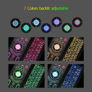 Mini Wireless Keyboard/Air Remote Control/Mouse/Touchpad with Colorful Backlit, 2.4GHz Connection, Best for Android TV Box, HTPC, IPTV, PC, Raspberry pi 3,Pad and More Devices. (Black)