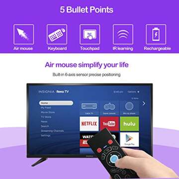 Mini Wireless Keyboard/Air Remote Control/Mouse/Touchpad with Colorful Backlit, 2.4GHz Connection, Best for Android TV Box, HTPC, IPTV, PC, Raspberry pi 3,Pad and More Devices. (Black)