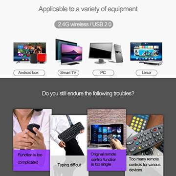 Mini Wireless Keyboard/Air Remote Control/Mouse/Touchpad with Colorful Backlit, 2.4GHz Connection, Best for Android TV Box, HTPC, IPTV, PC, Raspberry pi 3,Pad and More Devices. (Black)