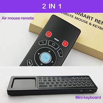 Mini Wireless Keyboard/Air Remote Control/Mouse/Touchpad with Colorful Backlit, 2.4GHz Connection, Best for Android TV Box, HTPC, IPTV, PC, Raspberry pi 3,Pad and More Devices. (Black)