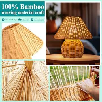 Bamboo Table Lamp Handmade Boho Rattan Bedside Lamp,3 Colors Adjustable Vintage Wicker Wooden Nights...