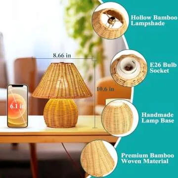 Bamboo Rattan Table Lamp with Adjustable Light Colors