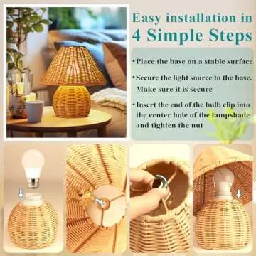 Bamboo Rattan Table Lamp with Adjustable Light Colors