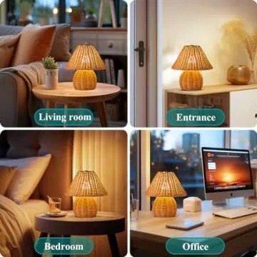 Bamboo Rattan Table Lamp with Adjustable Light Colors