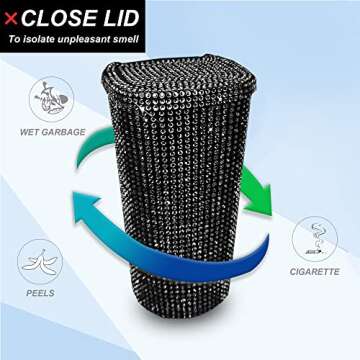 6pcs Bling Car Trash Can,Bling car Accessories,Multifunctional Car Organizer with car Coasters car Hooks,Push-Button Pop Up Open Design Storage Can for Cars, Home, Office (Black)