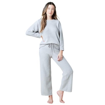 Softies Solid Marshmallow Reverse Seam Crew Neck Lounge Set for Women, 2 Piece Loungewear with Brace...
