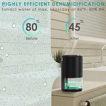 Dehumidifier Small 35oz Dehumidifier for Home 2600 Cubic Feet with 7 Color LED Lights, Quiet Portable Dehumidifier for Bedroom 285 sq ft with Two Working Modes for Closet Bedroom Bathroom RV Office