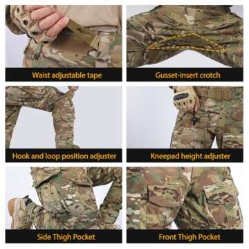 IDOGEAR Men's G3 Combat Pants with Knee Pads Multi Camouflage Trousers Airsoft Hunting Paintball Tac...