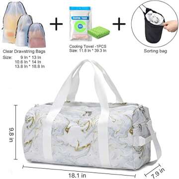 Sports Gym Bag for Women Teen Girls Kids, Workout Bag for Sports and Weekend Getaway, Waterproof Duffle bag with Shoe and Wet Clothes Compartments (white)
