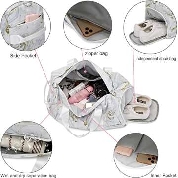 Sports Gym Bag for Women Teen Girls Kids, Workout Bag for Sports and Weekend Getaway, Waterproof Duffle bag with Shoe and Wet Clothes Compartments (white)