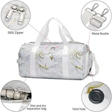 Sports Gym Bag for Women Teen Girls Kids, Workout Bag for Sports and Weekend Getaway, Waterproof Duffle bag with Shoe and Wet Clothes Compartments (white)
