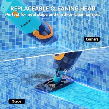 LVKE Cordless Handheld Pool Vacuum with Telescopic Pole, Rechargeable Battery, 60 Mins Runtime, High-Efficiency Screen, Ideal for Spa, Hot Tub, Above-Ground & In-Ground Pools Deep Cleaning, Lake Blue