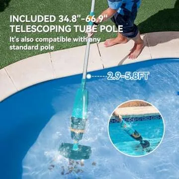 LVKE Cordless Handheld Pool Vacuum with Telescopic Pole, Rechargeable Battery, 60 Mins Runtime, High-Efficiency Screen, Ideal for Spa, Hot Tub, Above-Ground & In-Ground Pools Deep Cleaning, Lake Blue