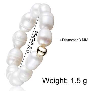 InzheG Gold Pearl Rings - Adjustable Freshwater Pearl Stackable Ring
