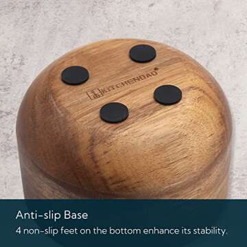 KITCHENDAO Large Acacia Salt Cellar Box Bowl with Built-in Spoon and Marble Lid, Solid Natural Acacia Wood Bath Sea Salt Container, Black Marble Lid, Pepper Sealer Pinch Bowl, 10oz Capacity