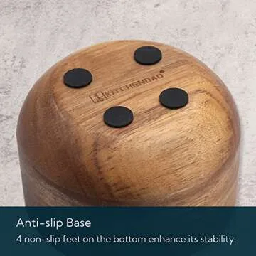 KITCHENDAO Large Acacia Salt Cellar Box Bowl with Built-in Spoon and Marble Lid, Solid Natural Acacia Wood Bath Sea Salt Container, Black Marble Lid, Pepper Sealer Pinch Bowl, 10oz Capacity