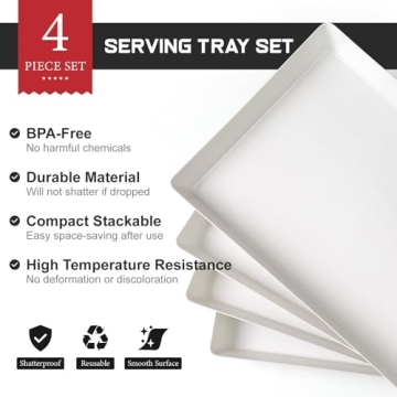4-Pack Reusable White Serving Trays - Perfect for Parties