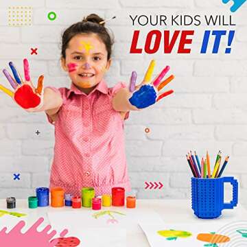 TOYAMBA Build-on Brick Mug BPA-Free Funny Mugs with 3 Packs of Building Bricks, Funny Cups for Kids - Creative Building Block Mug DIY Idea 16OZ (Blue)