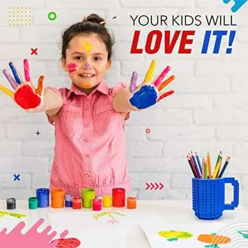 TOYAMBA Build-on Brick Mug BPA-Free Funny Mugs with 3 Packs of Building Bricks, Funny Cups for Kids - Creative Building Block Mug DIY Idea 16OZ (Blue)
