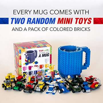 TOYAMBA Build-on Brick Mug BPA-Free Funny Mugs with 3 Packs of Building Bricks, Funny Cups for Kids - Creative Building Block Mug DIY Idea 16OZ (Blue)