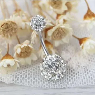 Anicina 14G Belly Button Ring Surgical Steel for Women Silver Navel Butterfly Flower Piercing Jewelry 10mm Curved Barbell Studs