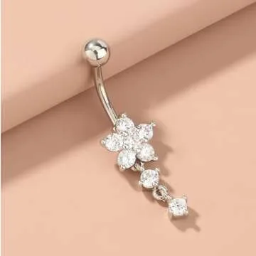 Anicina 14G Belly Button Ring Surgical Steel for Women Silver Navel Butterfly Flower Piercing Jewelry 10mm Curved Barbell Studs