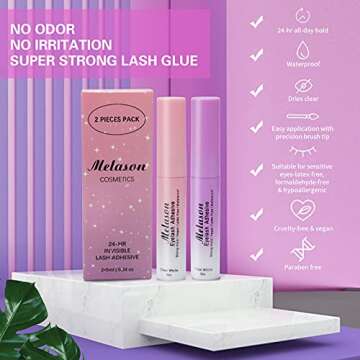 Melason Best Eyelash Glue,Super Strong Hold Eyelash Adhesive,Fast Drying,Latex Free Vegan Waterproof...