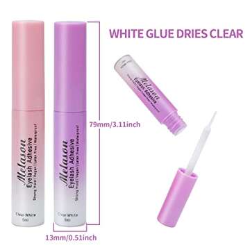 Melason Best Eyelash Glue,Super Strong Hold Eyelash Adhesive,Fast Drying,Latex Free Vegan Waterproof Hypoallergenic Strip Lash Adhesive,Suitable for Senstive Eyes, 2pcs/Pack, 5mlx2 0.34fl.oz