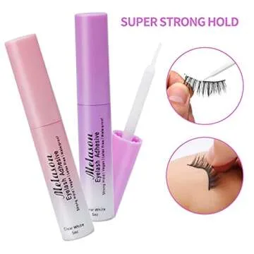 Melason Best Eyelash Glue,Super Strong Hold Eyelash Adhesive,Fast Drying,Latex Free Vegan Waterproof Hypoallergenic Strip Lash Adhesive,Suitable for Senstive Eyes, 2pcs/Pack, 5mlx2 0.34fl.oz