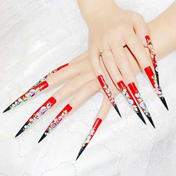 enForten 120pcs Clear Long Sharp Stiletto Fake Nail Tips False Nail Art Tip Manicure