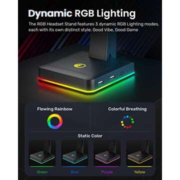 IFYOO RGB Gaming Headset Stand with 2 USB Ports, Game Headphone Mount for PC, Xbox One, PS4, Switch, Earphone Holder Hanger, Great for Gaming Stations, Fancy Desk Gamer Accessories, Black