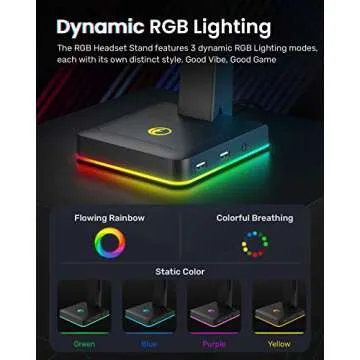 IFYOO RGB Gaming Headset Stand with 2 USB Ports, Game Headphone Mount for PC, Xbox One, PS4, Switch, Earphone Holder Hanger, Great for Gaming Stations, Fancy Desk Gamer Accessories, Black