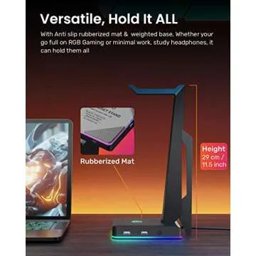 IFYOO RGB Gaming Headset Stand with 2 USB Ports, Game Headphone Mount for PC, Xbox One, PS4, Switch, Earphone Holder Hanger, Great for Gaming Stations, Fancy Desk Gamer Accessories, Black